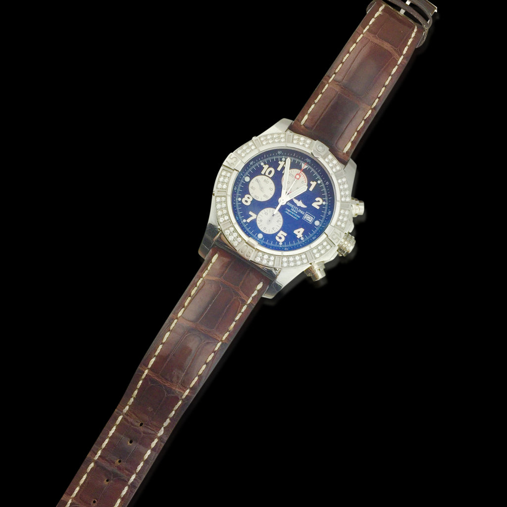 Breitling Stainless Steel "Super Avenger" Diamond Chronograph Wristwatch