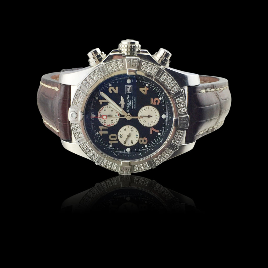 Breitling Stainless Steel "Super Avenger" Diamond Chronograph Wristwatch