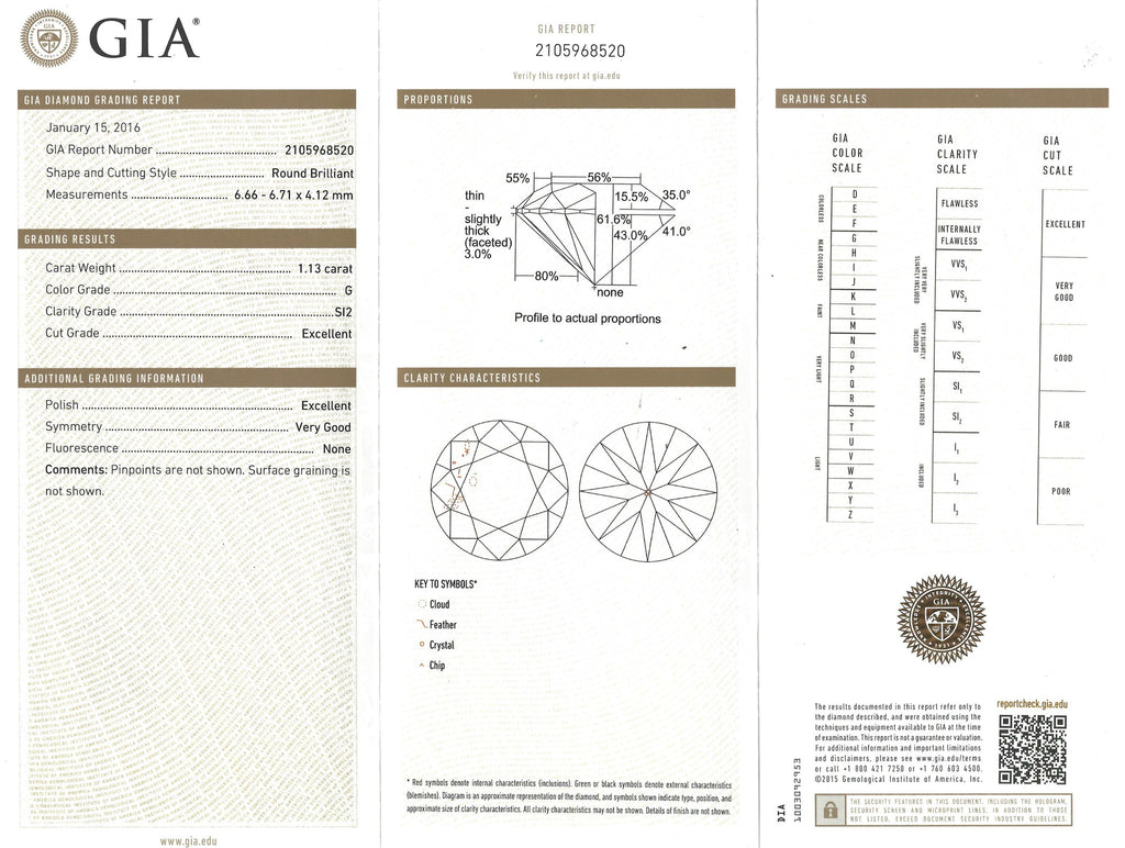 GIA 1.13-ct G/SI2 Round Brilliant Loose Diamond
