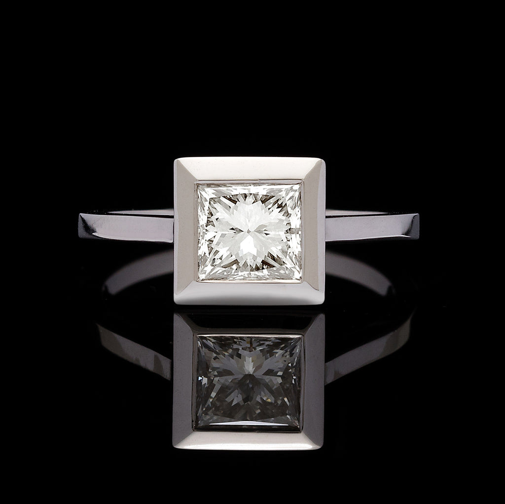 GIA 1.06-ct Modified Princess-Cut Diamond 18k White Gold Ring