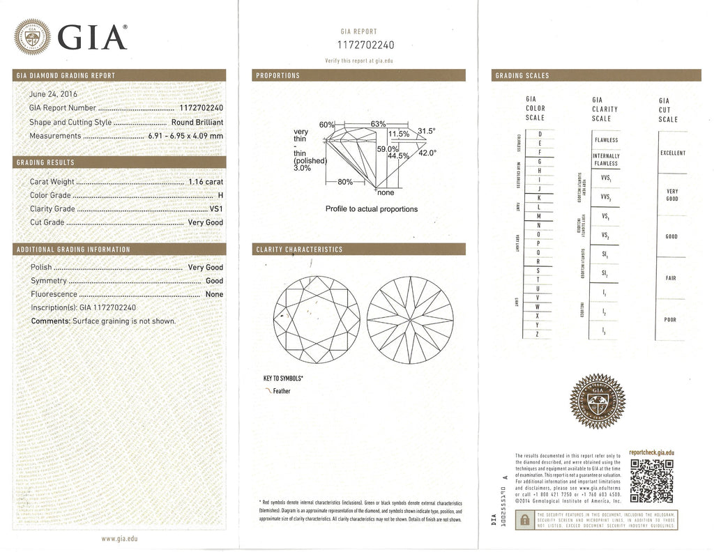 GIA 1.16 carat H/VS1 in Gorgeous French Custom Platinum Ring