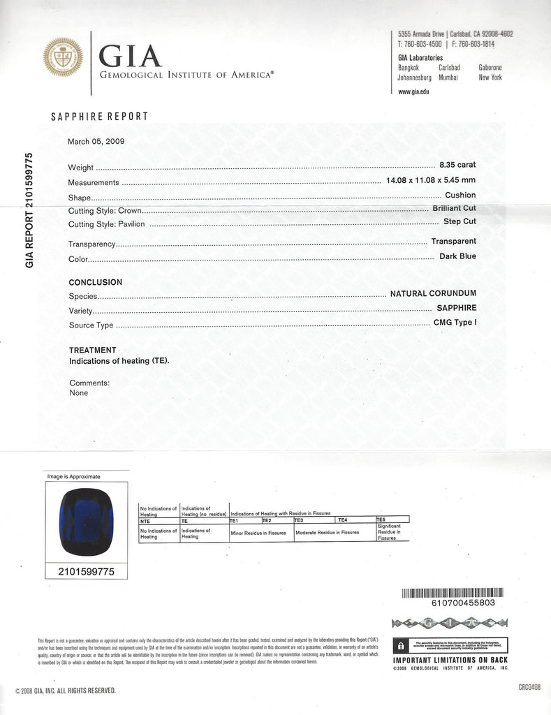 8.35ct Cushion Sapphire Diamond Platinum Ring