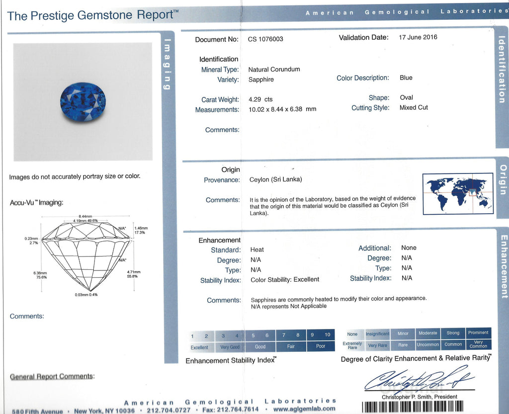 AGL 4.29-ct Ceylon Blue Sri Lankan Oval Cut Loose Sapphire
