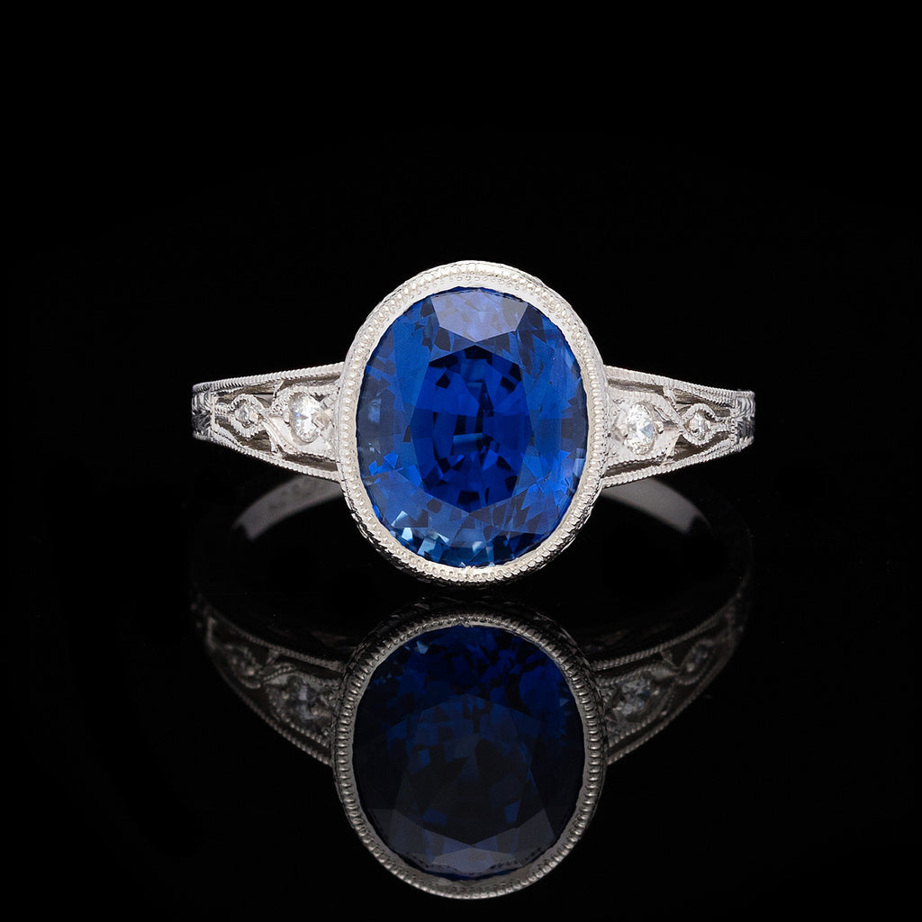 AGL Sri Lanka Ceylon Oval Cut Blue Sapphire Platinum Ring