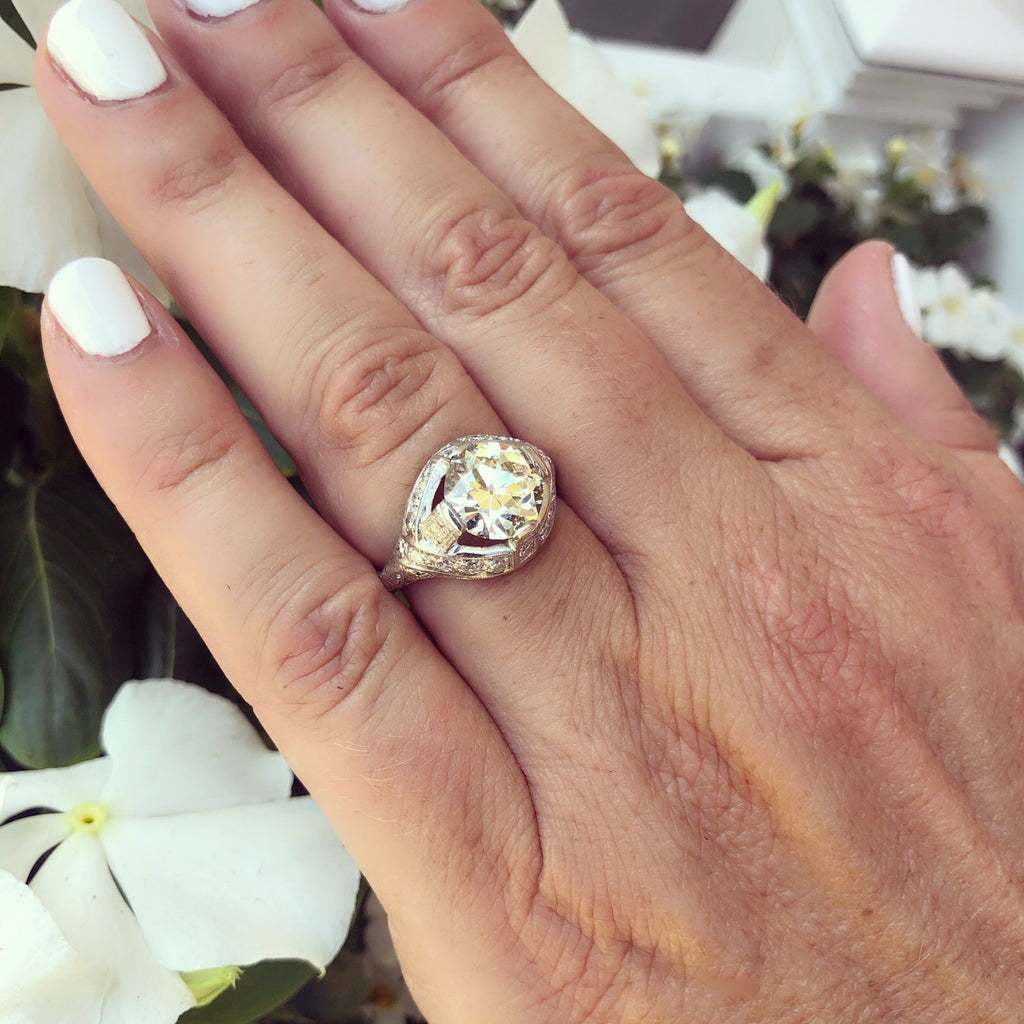 Art Deco 2.70ct Round Transitional Cut Diamond Platinum Ring, circa 1930s