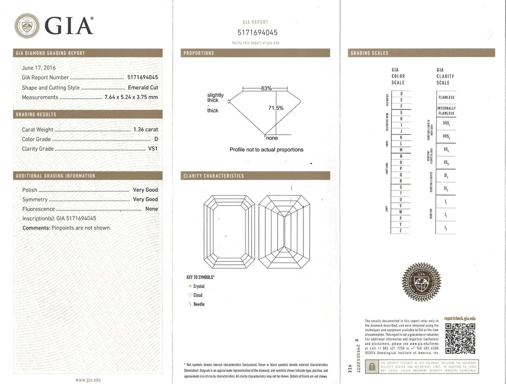 GIA 1.36-ct D/VS1 Emerald Cut Loose Diamond