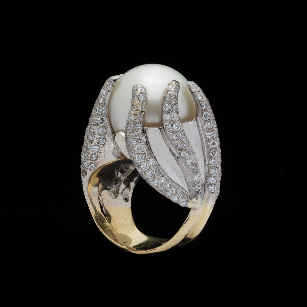16.8mm South Sea Pearl Diamond Gold Ring