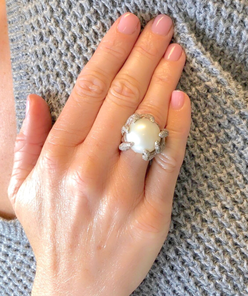 16.8mm South Sea Pearl Diamond Gold Ring