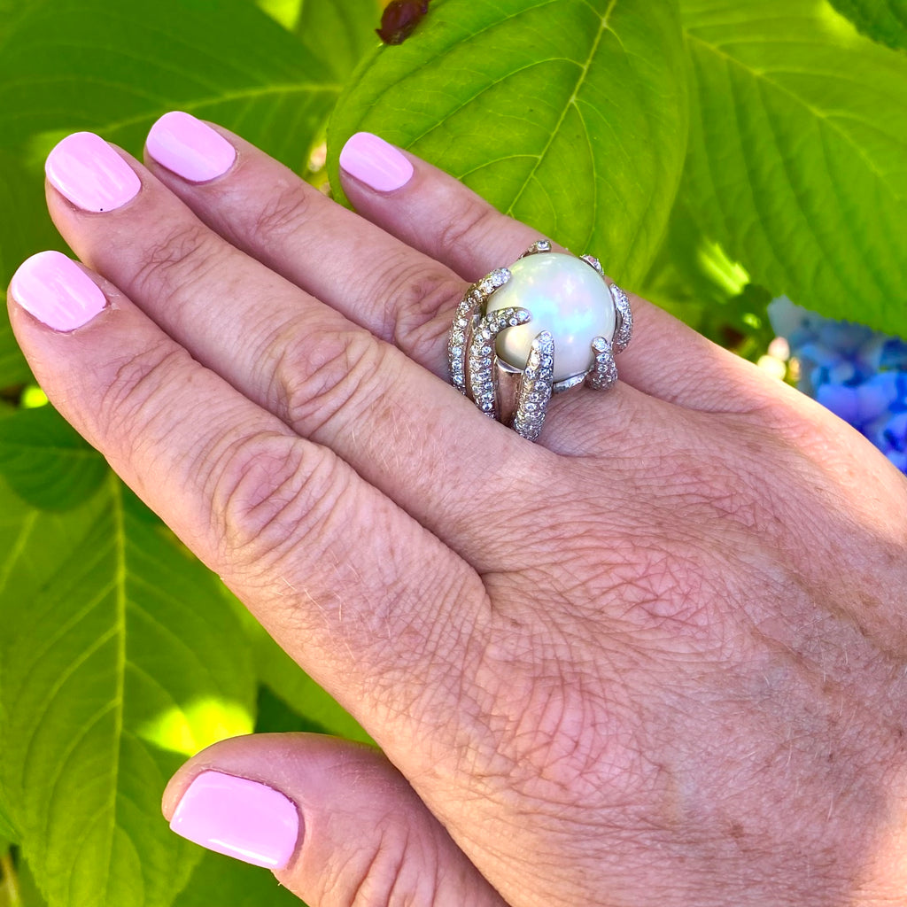 16.8mm South Sea Pearl Diamond Gold Ring