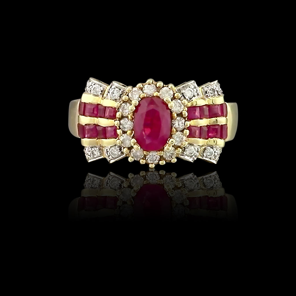 Ruby Diamond Gold Bow Ring