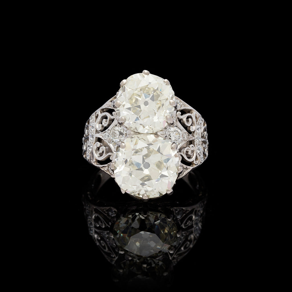 Antique 2 Old Mine Cut Diamond Platinum Ring