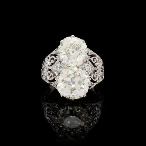 Antique 2 Old Mine Cut Diamond Platinum Ring