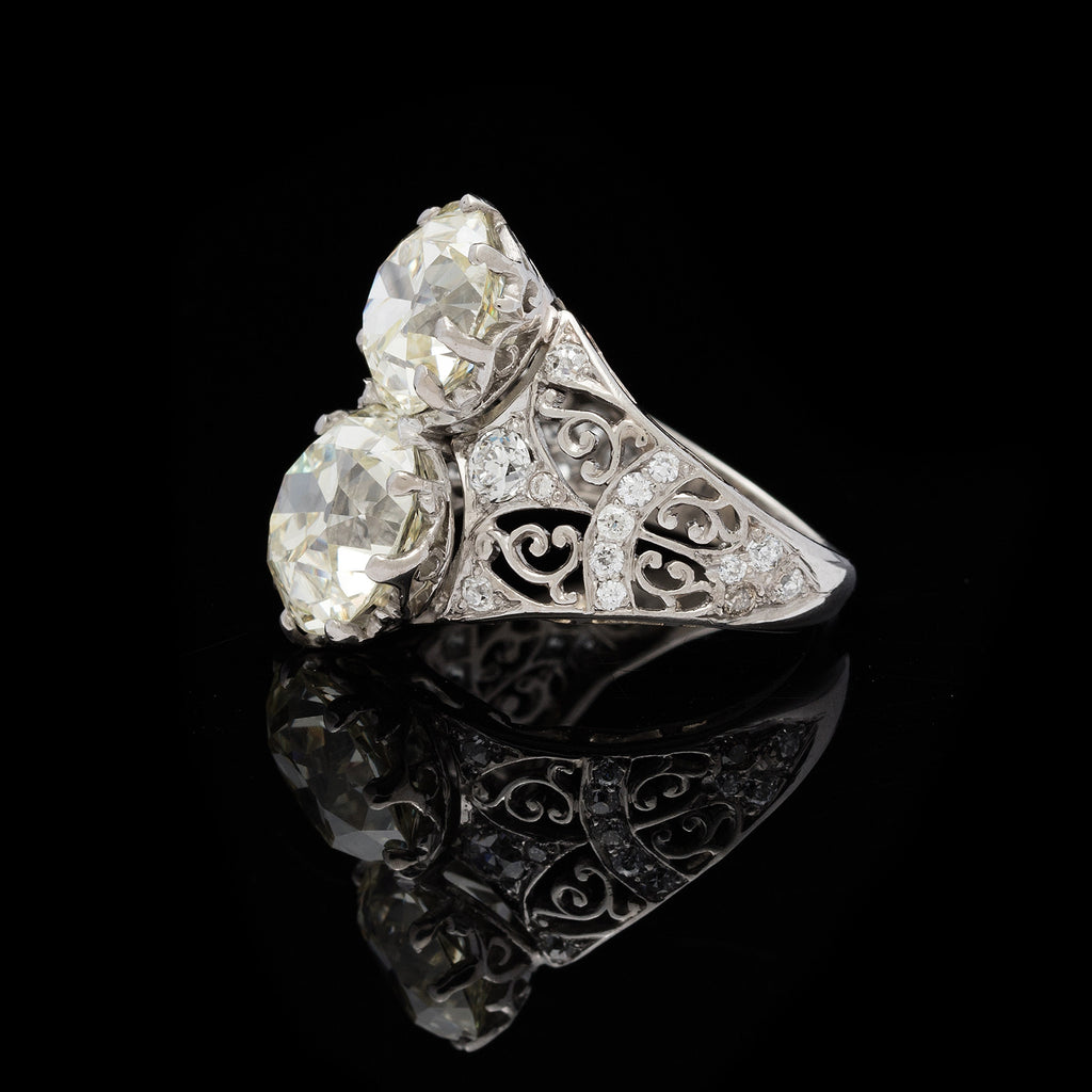 Antique 2 Old Mine Cut Diamond Platinum Ring