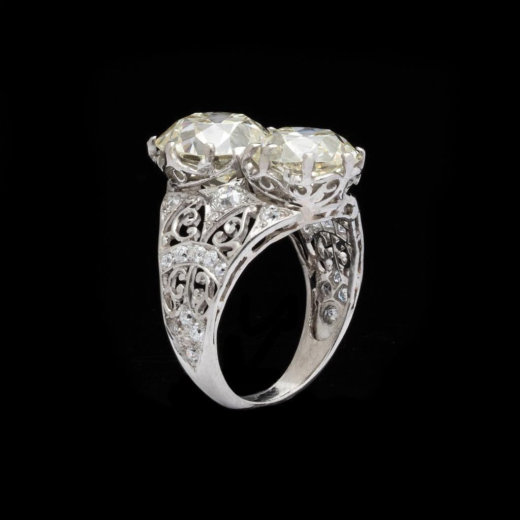 Antique 2 Old Mine Cut Diamond Platinum Ring