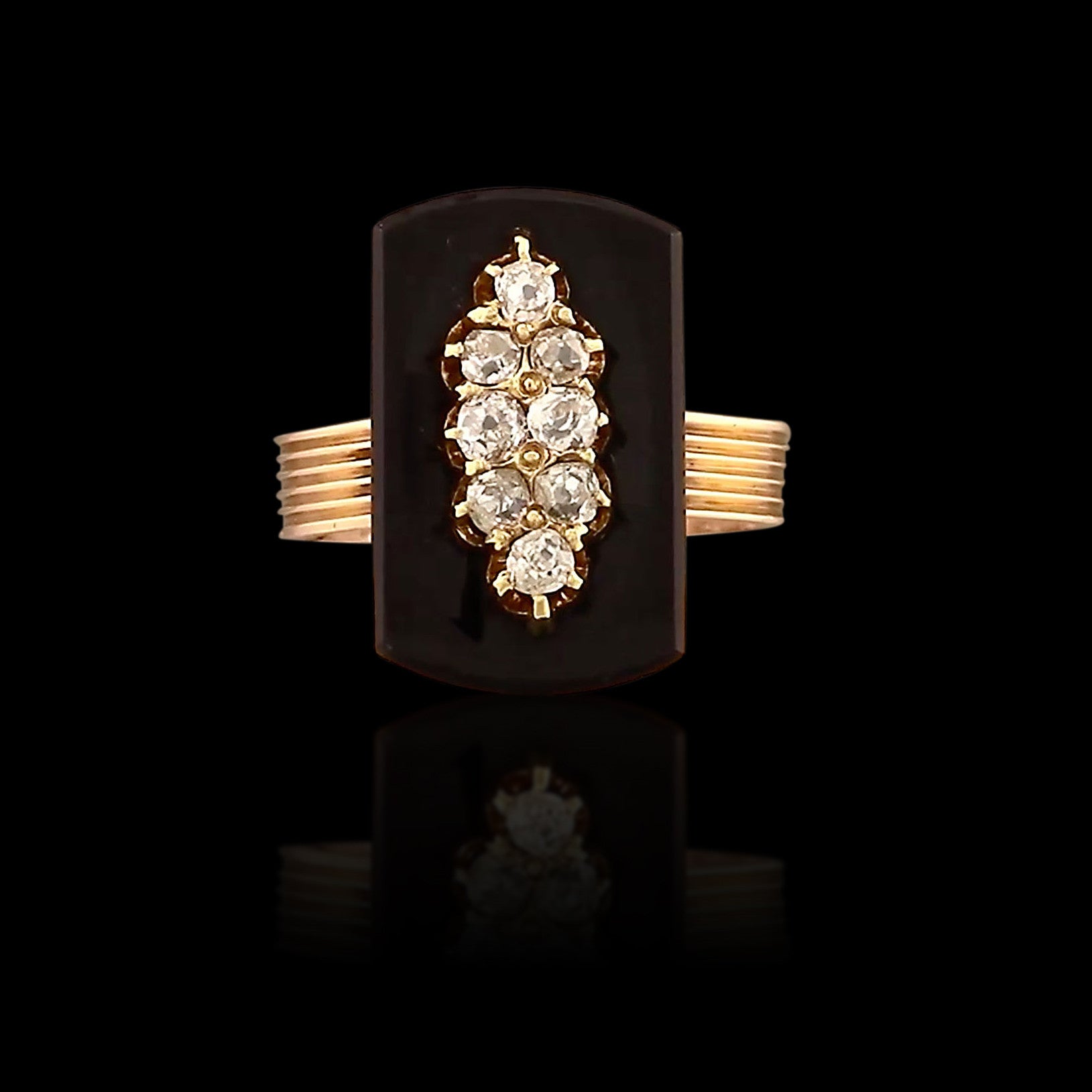 Victorian Onyx Old Mine Cut Diamond Gold Ring 66mint Fine Estate