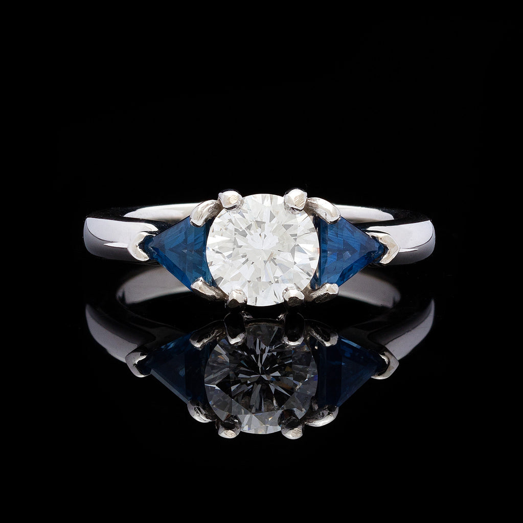 3-Stone Diamond Sapphire Gold Ring