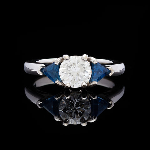 3-Stone Diamond Sapphire Gold Ring