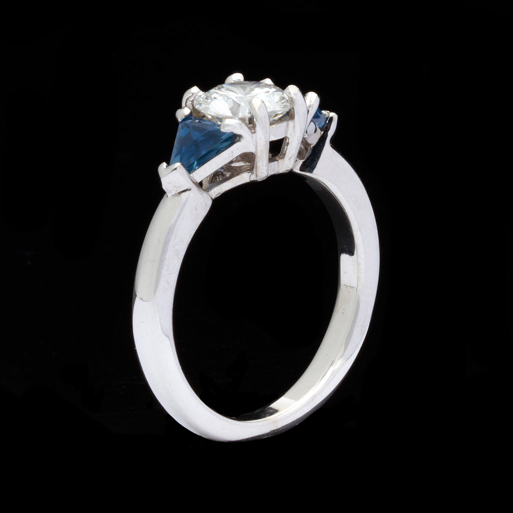 3-Stone Diamond Sapphire Gold Ring