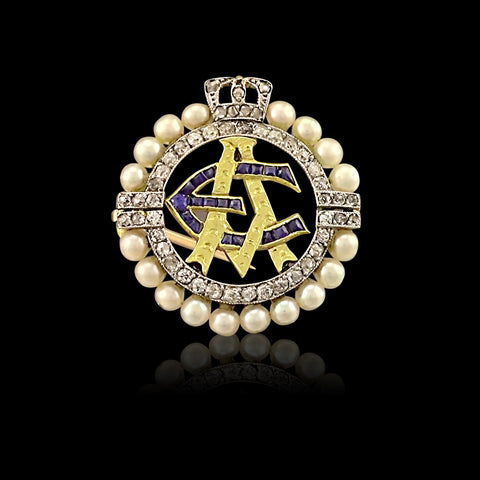 Vintage Masonic Pearl & Old Mine Cut Diamond Pin, circa 1920s