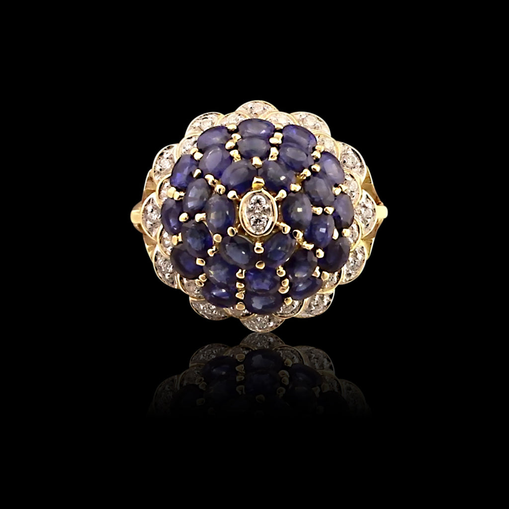 Mid-Century Yellow Gold Sapphire & Diamond Cluster Ring