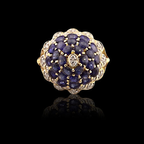Mid-Century Yellow Gold Sapphire & Diamond Cluster Ring
