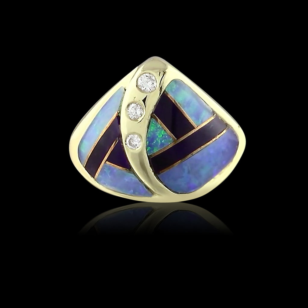 Opal & Onyx Inlay Diamond Gold Gent’s Ring