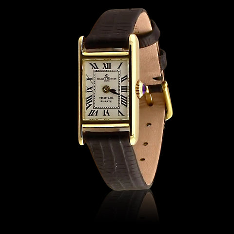 Baume & Mercier for Tiffany & Co. 14k Gold Lady's Leather Strap Watch