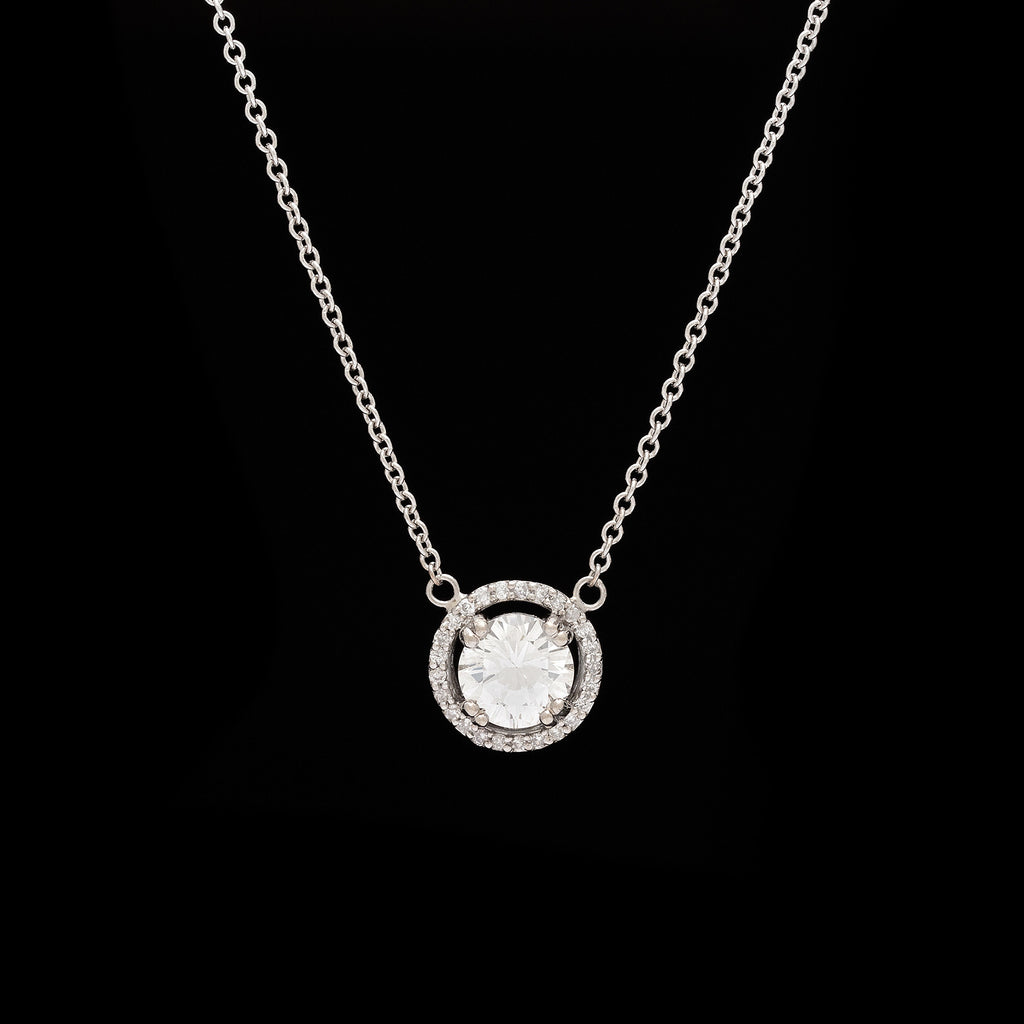 0.95-ct Diamond Halo White Gold Pendant Necklace