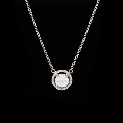0.95-ct Diamond Halo White Gold Pendant Necklace