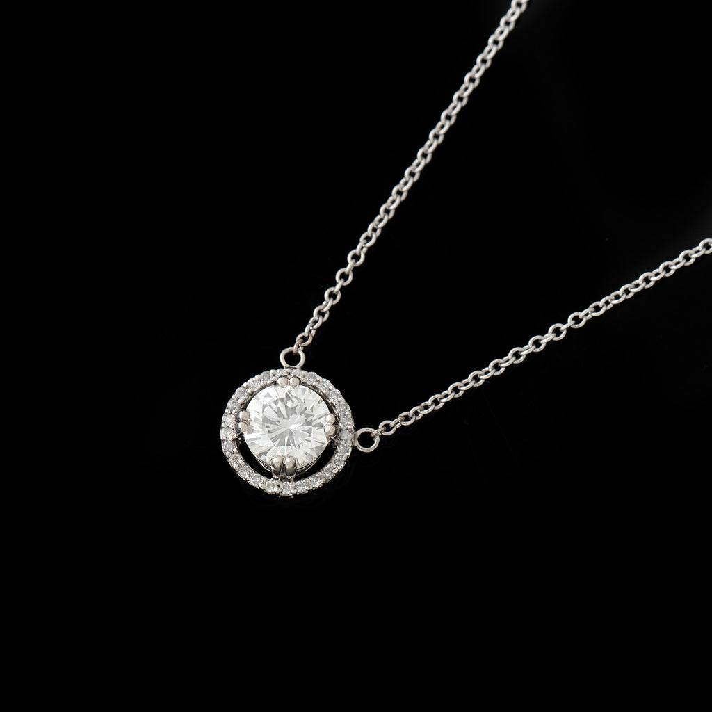 0.95-ct Diamond Halo White Gold Pendant Necklace