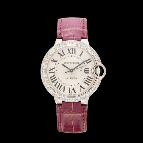 Cartier Ballon Bleu 36mm 18k White Gold Diamond Bezel Watch