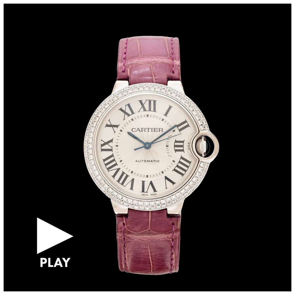 Cartier Ballon Bleu 36mm 18k White Gold Diamond Bezel Watch