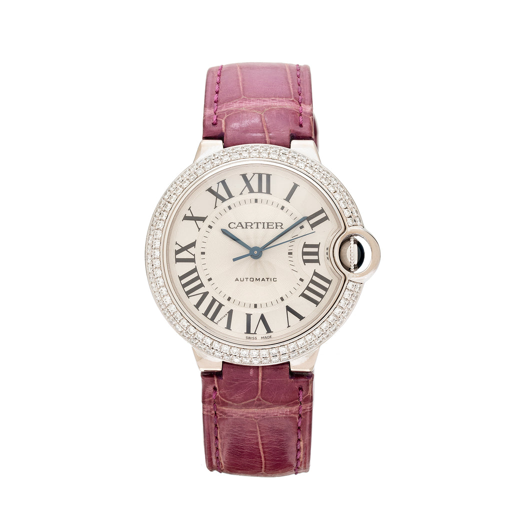Cartier Ballon Bleu 36mm 18k White Gold Diamond Bezel Watch