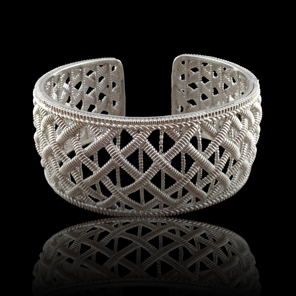 Judith Ripka Wide Sterling Silver Cuff Bangle Bracelet