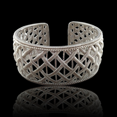 Judith Ripka Wide Sterling Silver Cuff Bangle Bracelet