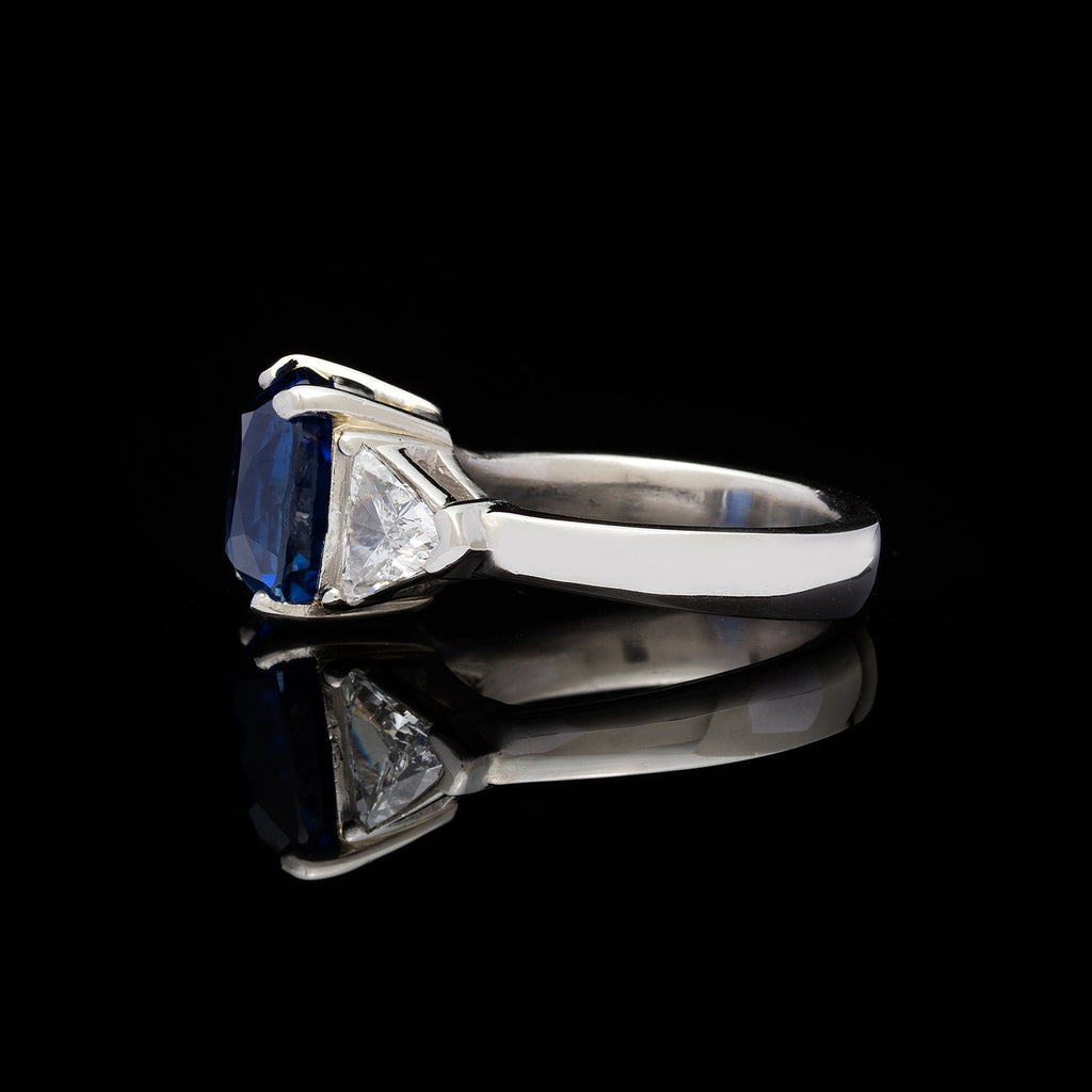 AGL 6.60-ct Madagascar Cushion Cut Blue Sapphire & Triangle Brilliant Cut Diamond Ring