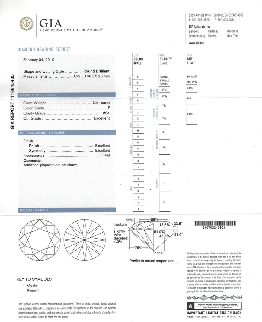 GIA 2.41-ct F/VS1 Round Brilliant Loose Diamond