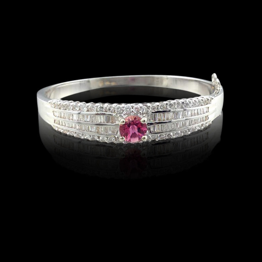 Pink Tourmaline, Diamond and 18k White Gold Bangle