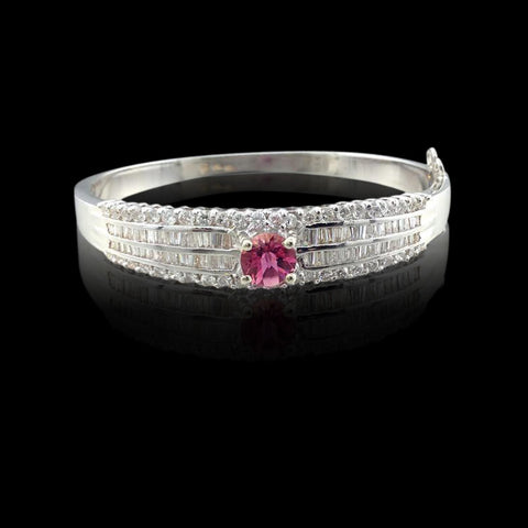 Pink Tourmaline, Diamond and 18k White Gold Bangle