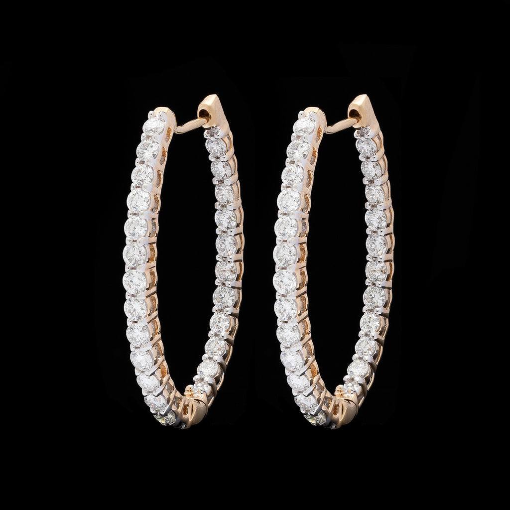 Diamond Yellow Gold Elongated Hoop Earrings