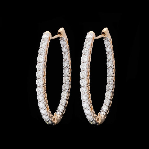 Diamond Yellow Gold Elongated Hoop Earrings