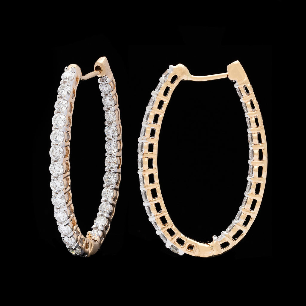 Diamond Yellow Gold Elongated Hoop Earrings