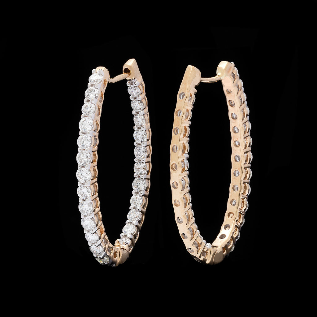 Diamond Yellow Gold Elongated Hoop Earrings
