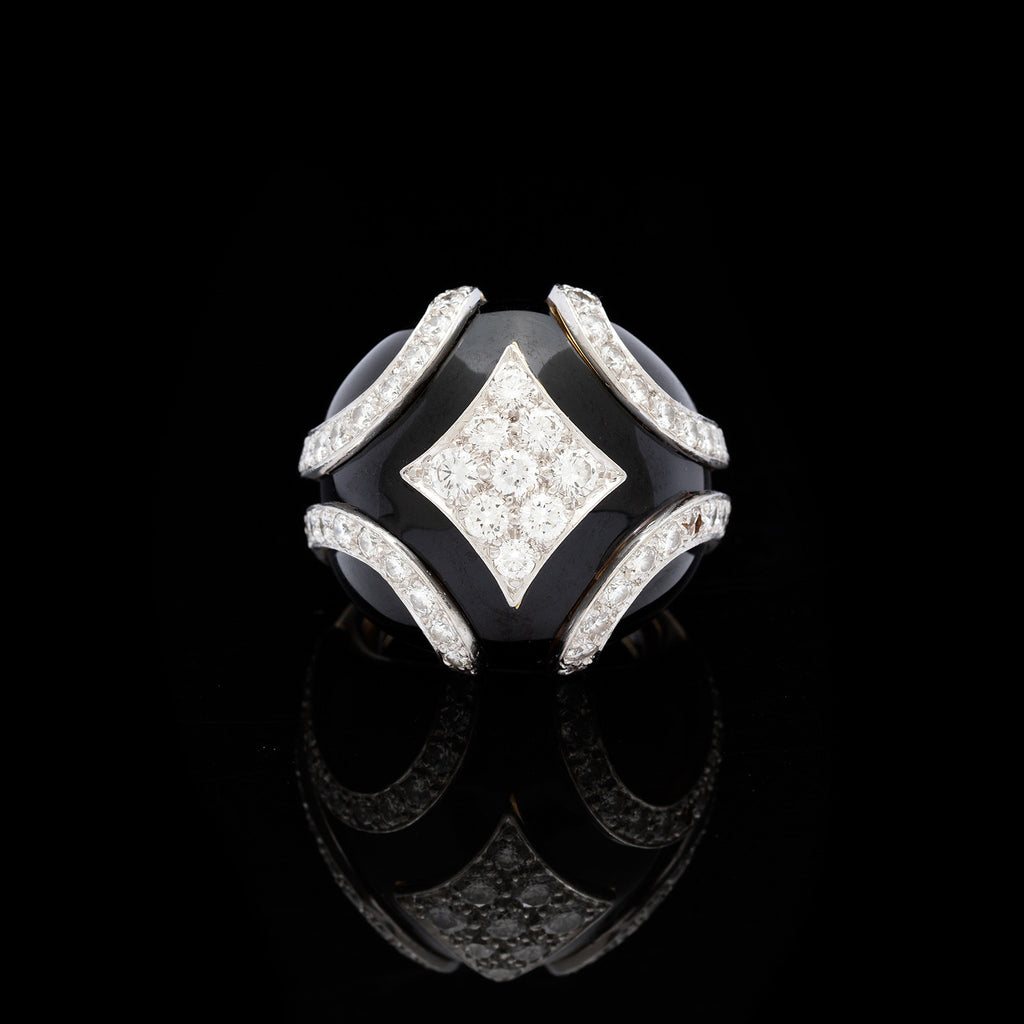 David Webb Diamond Enamel Gold Ring