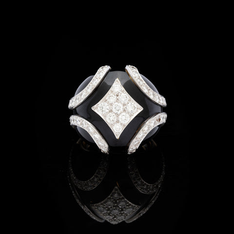 David Webb Diamond Enamel Gold Ring