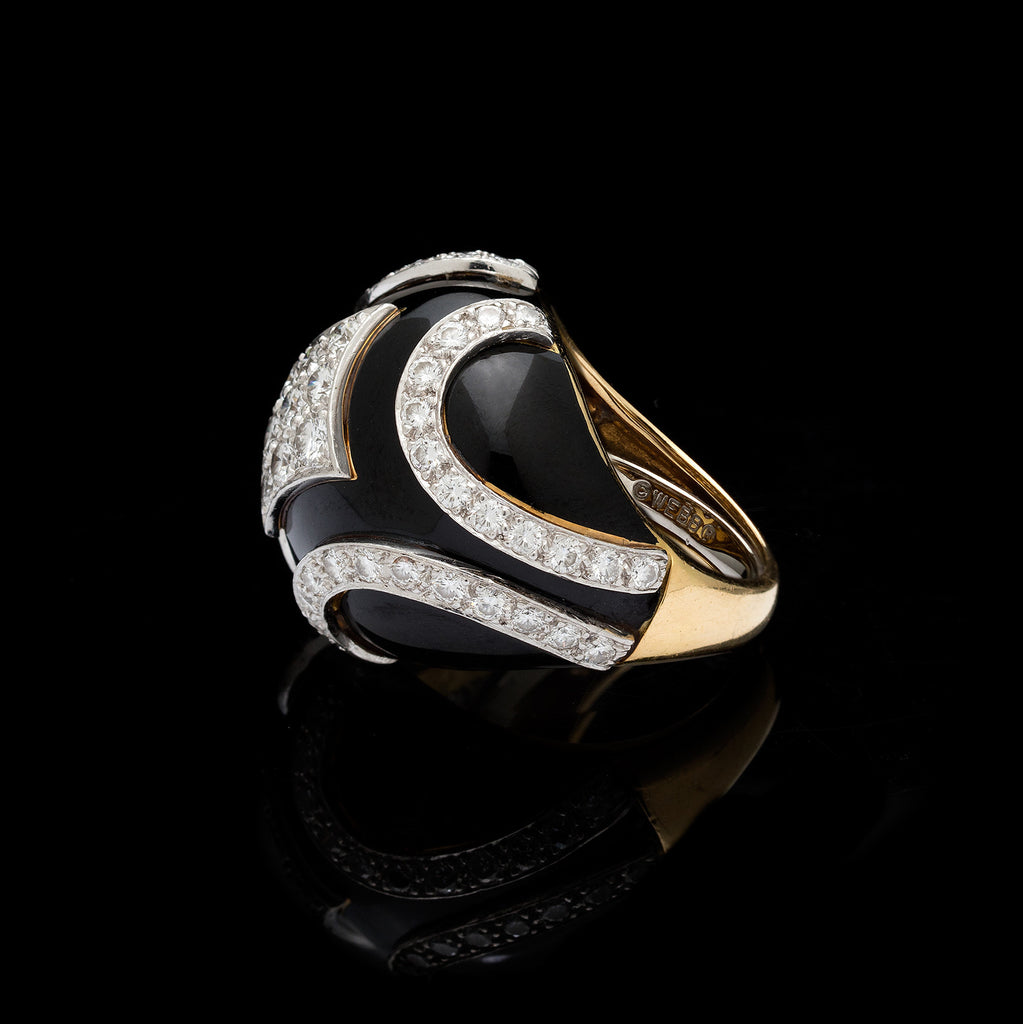 David Webb Diamond Enamel Gold Ring