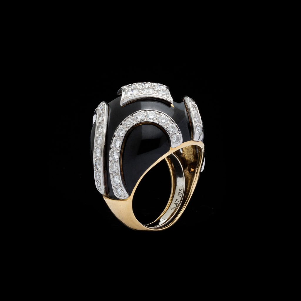 David Webb Diamond Enamel Gold Ring