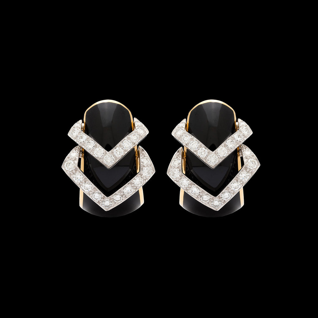 David Webb Diamond Gold & Enamel Earrings