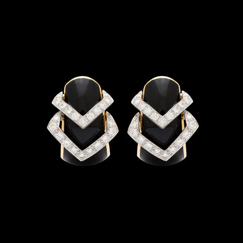 David Webb Diamond Gold & Enamel Earrings