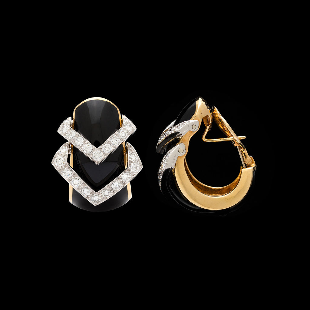 David Webb Diamond Gold & Enamel Earrings